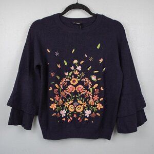 Blu Pepper navy embroidered floral sweater-S